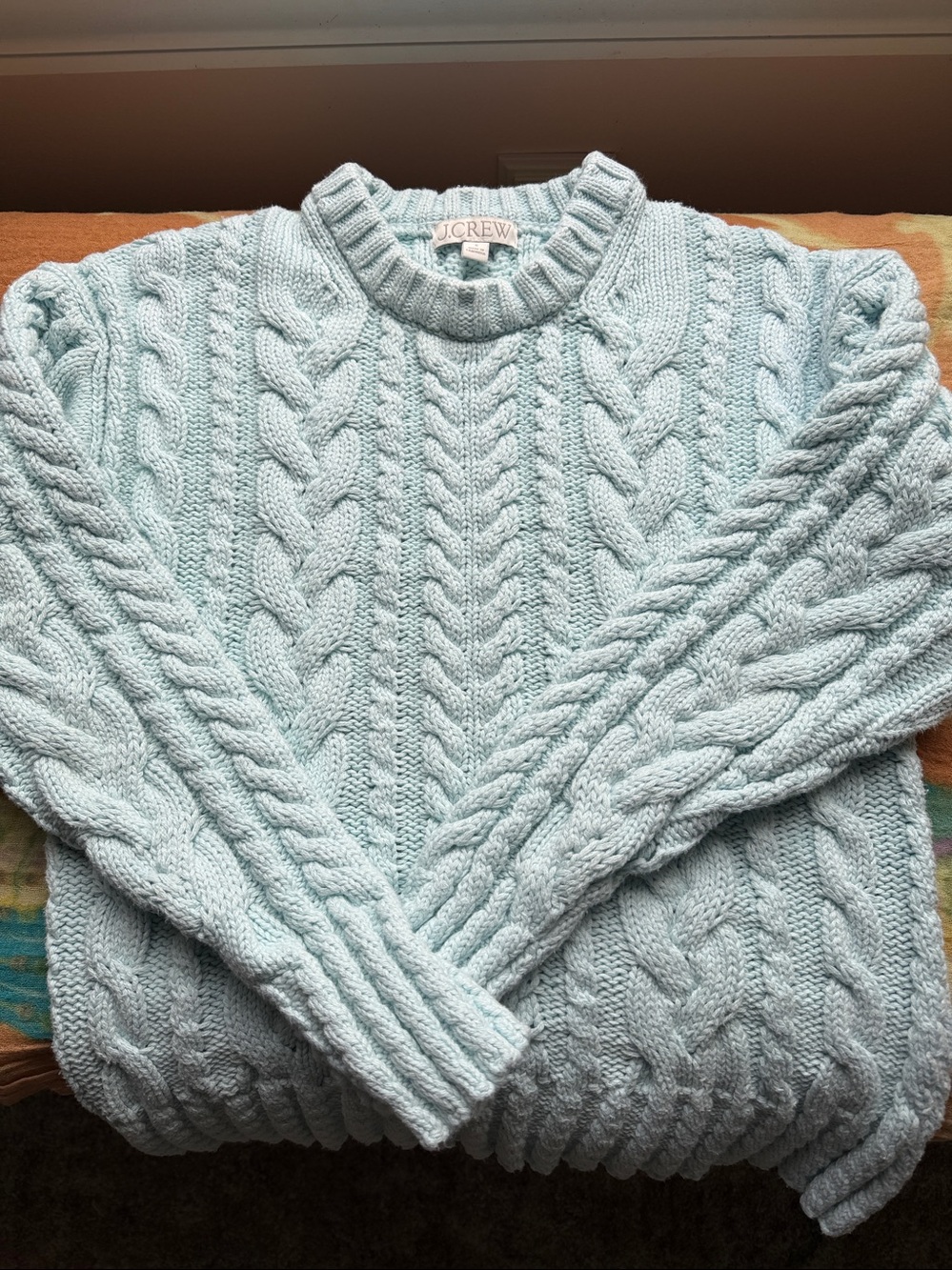 J. Crew Pastel Mint Cable Knit Crewneck Sweater